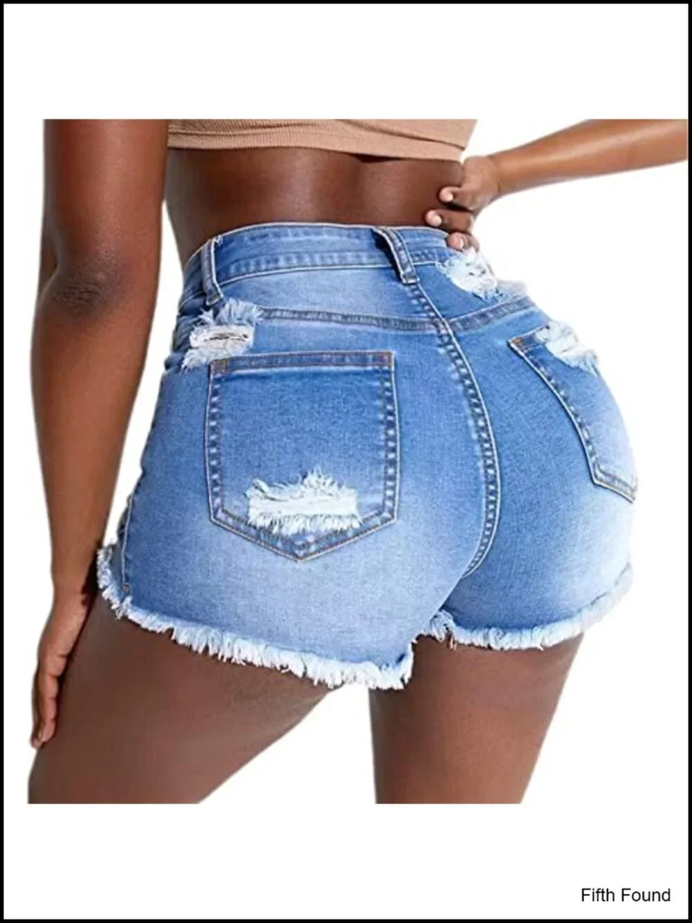 Mid Rise Stretch Ripped Denim Jean Shorts Frayed Raw Hem Distressed
